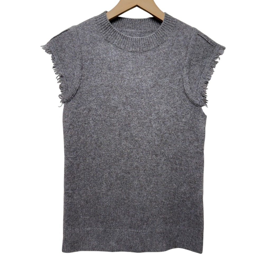 Faherty Colette Sweater Tee Womens XS Gray Yak‎ Merino Wool Fringe Crewneck - Picture 2 of 6